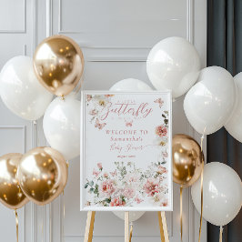 Little Butterfly Rosa Blommigt Flicka Shower Poster