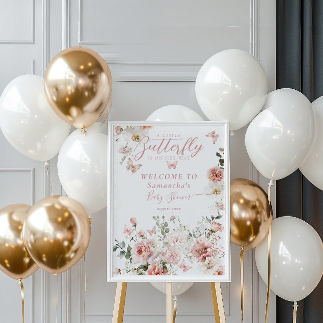 Little Butterfly Rosa Blommigt Flicka Shower Poster (Skapare uppladdad)