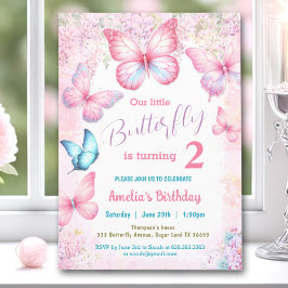 Little Butterfly Rosa Blommigt Summer Girl Birthda Inbjudningar