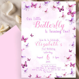 Little Butterfly Rosa Girl Girl First Birthday Inbjudningar