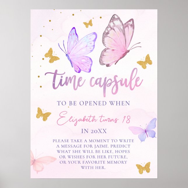 Little Butterfly Rosa Lila Birthday Time Capsule Poster (Framsidan)