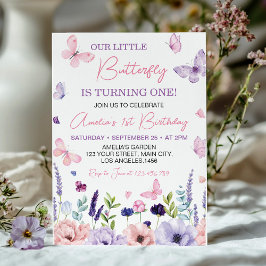Little Butterfly Rosa Lila Blommigt Birthday Inbjudningar