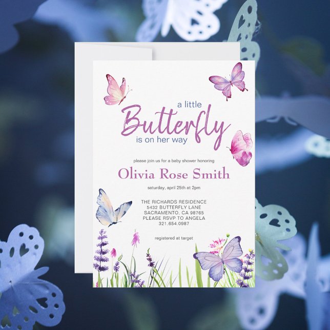 Little Butterfly Rosa Lila Girl Baby Shower Inbjudningar (Skapare uppladdad)
