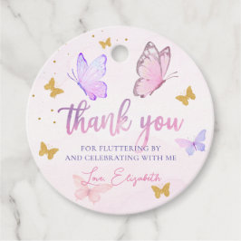 Little Butterfly Rosa Lila Guld Girl Birthday Gåvor Etiketter
