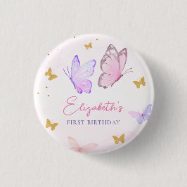 Little Butterfly Rosa Lila Guld Girl Birthday Knapp