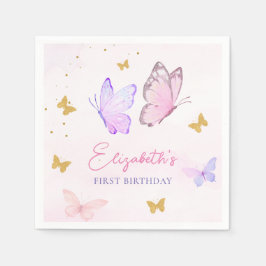 Little Butterfly Rosa Lila Guld Girl Birthday Pappersservett