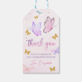 Little Butterfly Rosa Lila Guld Girl Birthday Presentetikett
