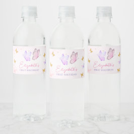 Little Butterfly Rosa Lila Guld Girl Birthday Vattenflaskor Etikett