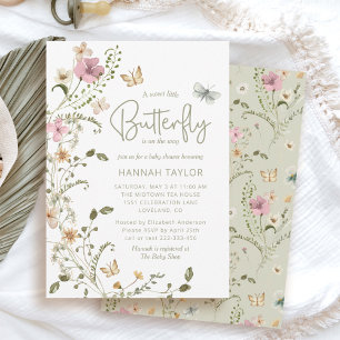 Little Butterfly Sage Grönt Flora Girl Baby Shower Inbjudningar
