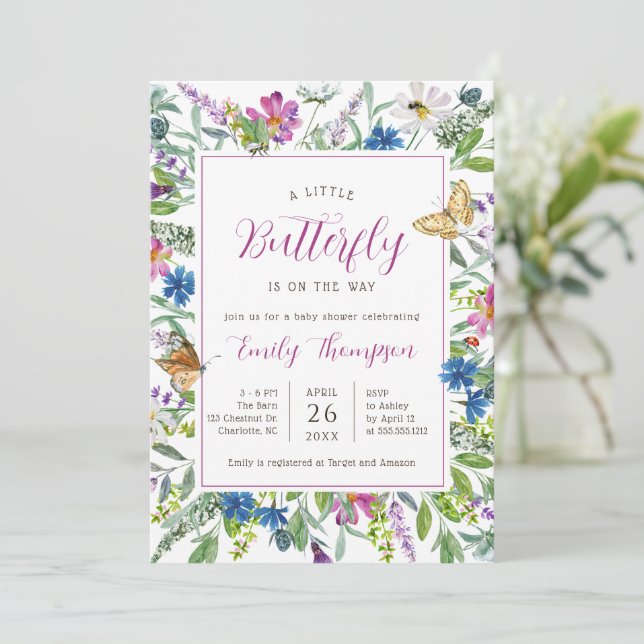 Little Butterfly Vår WildblomBaby Shower Inbjudningar (Stående Fram)