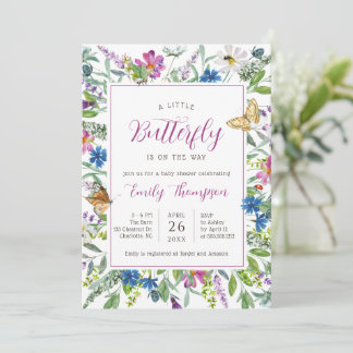 Little Butterfly Vår WildblomBaby Shower Inbjudningar