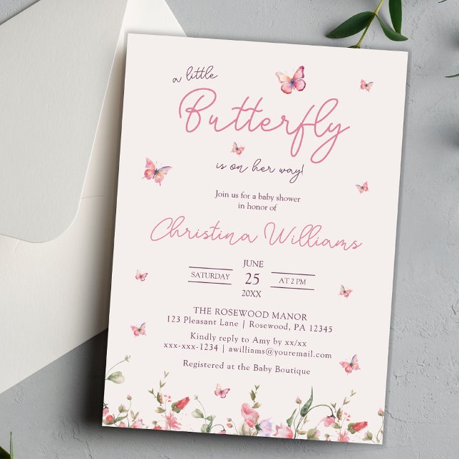 Little Butterfly Watercolor Girl Baby Shower Inbjudningar (Skapare uppladdad)