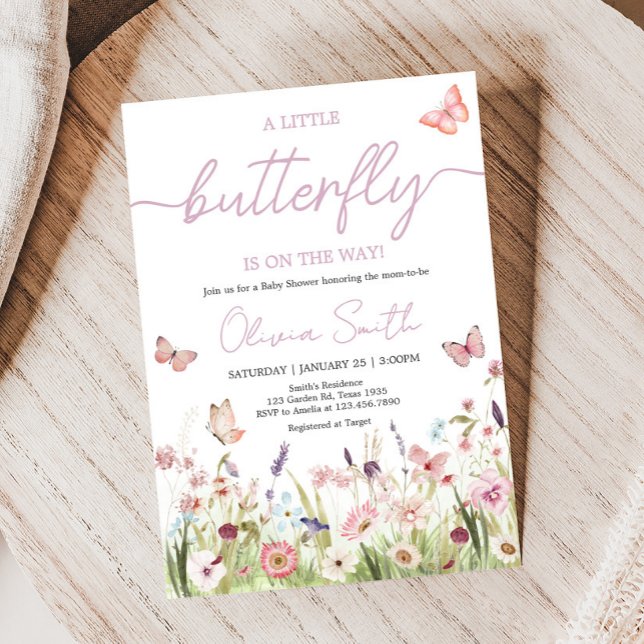 Little Butterfly WildblomBaby Shower Inbjudningar (Wildflower Little Butterfly Baby Shower Invitation)