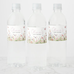 Little Butterfly WildblomBaby Shower Vattenflaskor Etikett