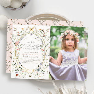 Little Butterfly WildblomBee Photo Birthday Inbjudningar