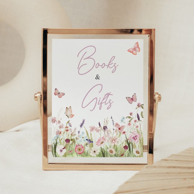 Little Butterfly Wildblomme Bokar och presenter Poster (Wildflower Little Butterfly Baby Shower Books and Gifts Sign)