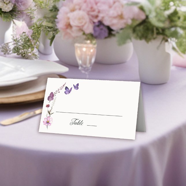 Little Butterfly Wildblomme Lila Baby Shower Placeringskort (butterflies wildflowers table name card baby shower bridal wedding birthday party spring summer)