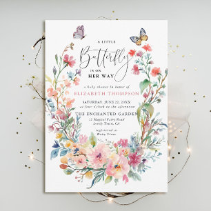 Little Butterfly Wildblommor Whimsical Baby Shower Inbjudningar