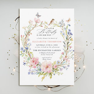 Little Butterfly WildblommWoodland Baby Shower Inbjudningar