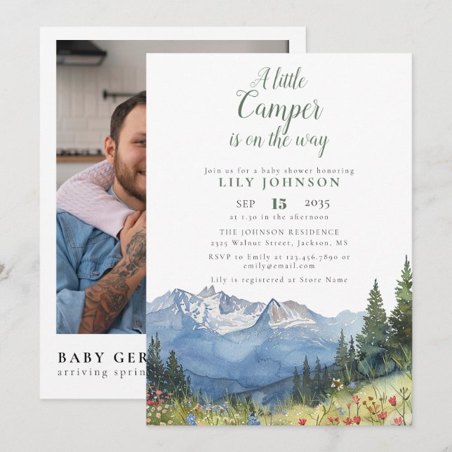 Little Camper Mountain Baby Shower Photo QR-kod Inbjudningar (Fram/baksida)