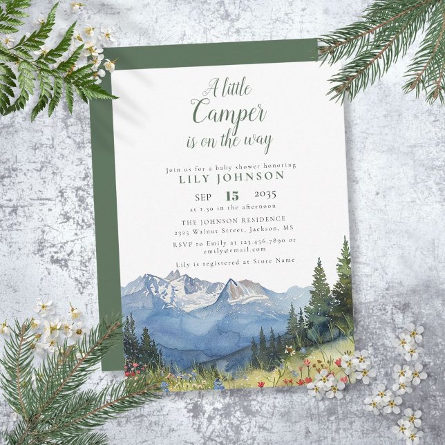 Little Camper Mountain WildblommBaby Shower Inbjudningar (Little Camper Mountain Wildflower Baby Shower Invitation)