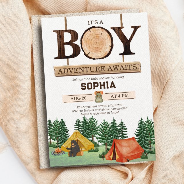 Little Camper Rustic Boy Baby Shower Woodland Inbjudningar (Skapare uppladdad)