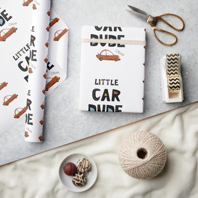 Little Car Boy First Namn Boy Birthday Presentpapper (Hantverk)