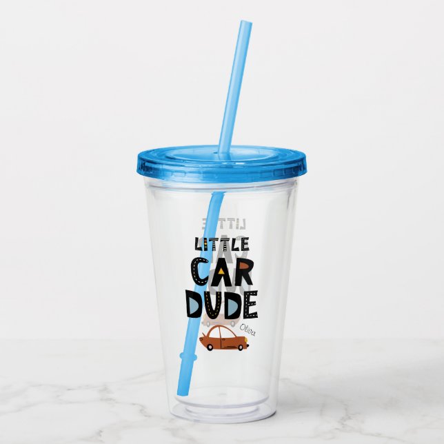 Little Car Boy First Namn Take Away Mugg (Baksida)