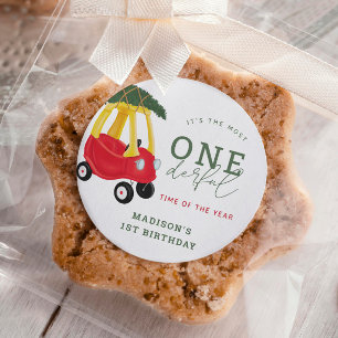 Little Car Helgdag Oenderful Birthday Favors Runt Klistermärke
