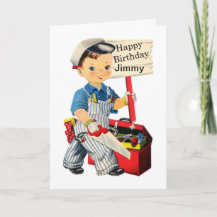 Little Carpenter Birthday Card Personalize namn Kort