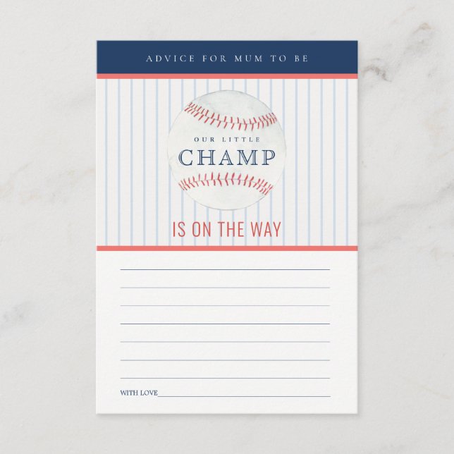Little Champ Baseball Advice for Morsa Baby Shower Tilläggskort (Framsida)