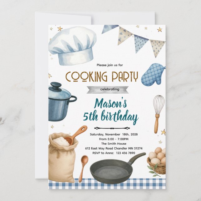Little Chef cooking baking party invitation Inbjudningar (Framsida)