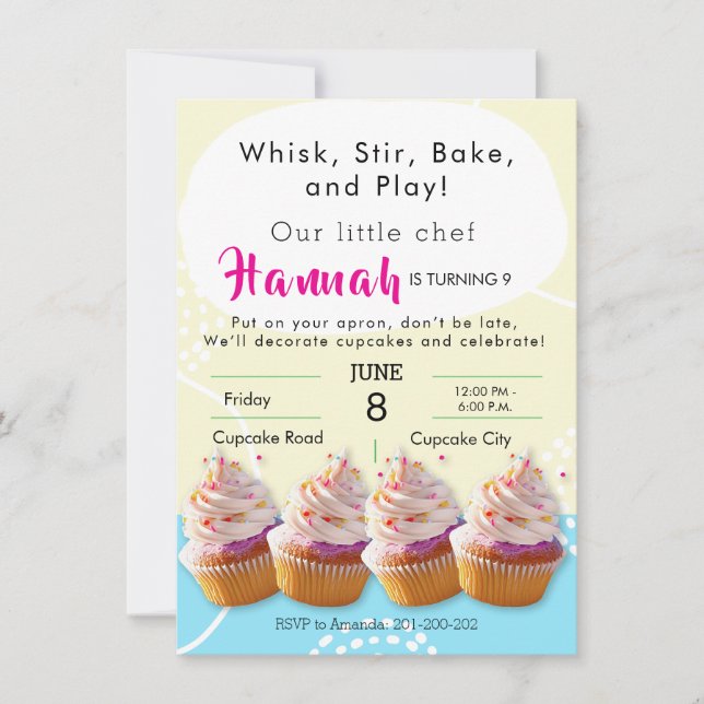 Little Chef Cupkaka Baking Födelsedagsfest Inbjudningar (Framsida)