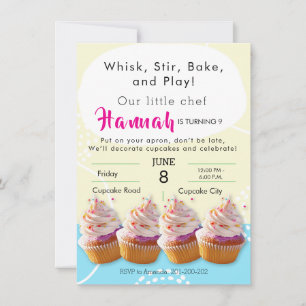 Little Chef Cupkaka Baking Födelsedagsfest Inbjudningar
