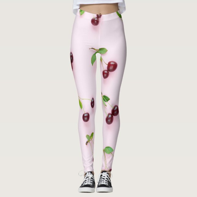 Little Cherry on Ljus rosa Background Leggings (Framsida)