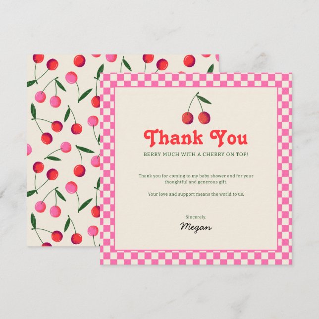 Little Cherry Retro Baby Shower Tack Kort (Fram/baksida)