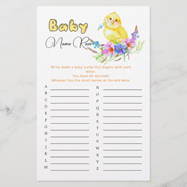Little Chick Baby Shower Baby Namn Tävling (Framsida)
