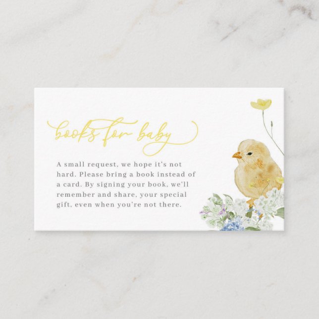 Little Chick Baby Shower Bokar för Baby Card Placeringskort (Framsida)