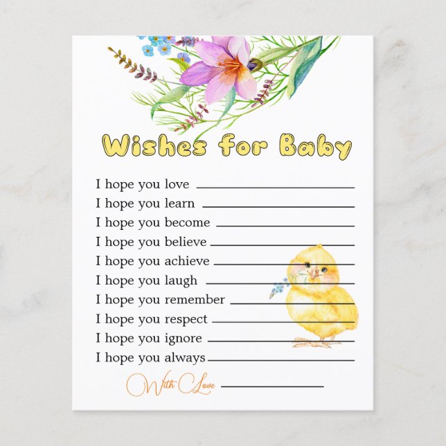 Little Chick Baby Shower Önskemål för Baby Card (Framsida)