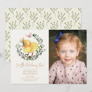 Little Chick & Butterfly Girl Birthday Photo Inbjudningar