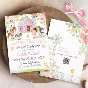 Little Chick Farm Girl Barnyard Blommigt Baby Show Inbjudningar