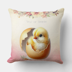 Little Chick Hatching Blommigt Dekorativ kudde