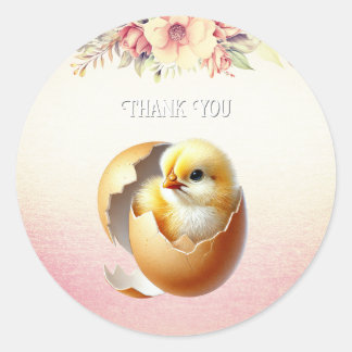 Little Chick Hatching Blommigt Sticker Runt Klistermärke