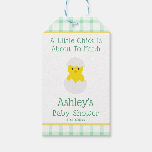 Little Chick To Hatch Gender Neutral Baby Shower Presentetikett (Framsidan)