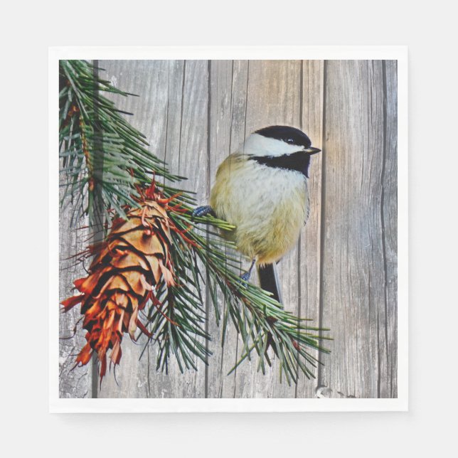 Little Chickadee på Barn Board Background Pappersservett (Framsidan)