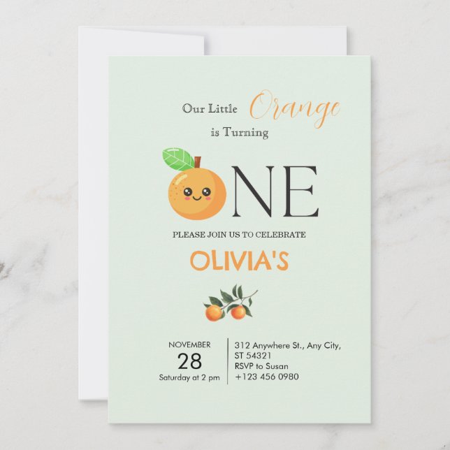 Little Citrus Orange 1st Birthday Invitation   Inbjudningar (Framsida)
