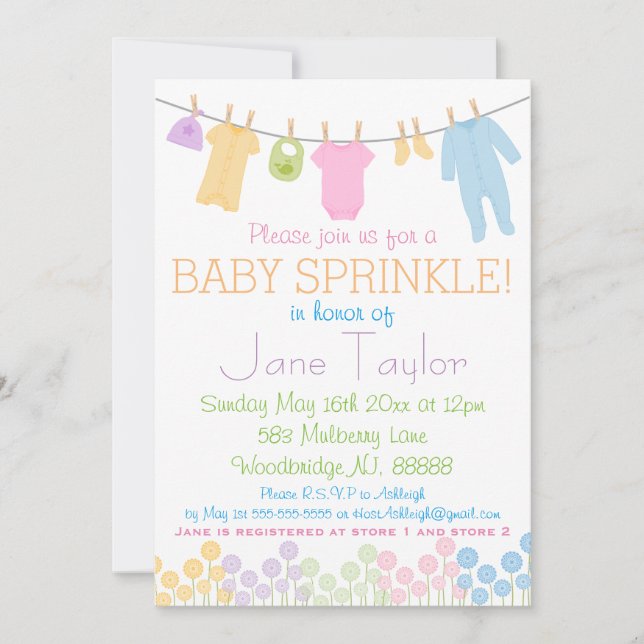 Little Clothes Baby Sprinkle Inbjudningar (Framsida)
