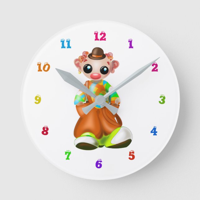 Little Clown Baby Clock - Ditt Färg och teckensnit Rund Klocka (Framsida)