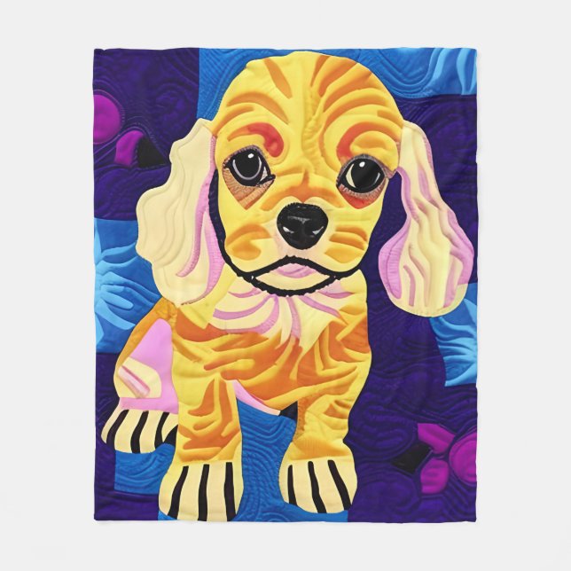 Little Cocker Spain Puppy Quilt like Design Fleecefilt (Framsidan)