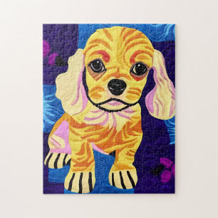Little Cocker Spain Puppy Quilt like Design Pussel